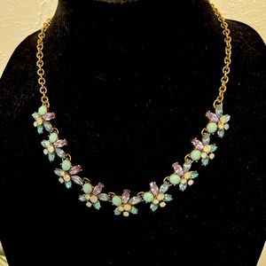 Multi-rhinestone Necklace Gold Chain Blue Tones